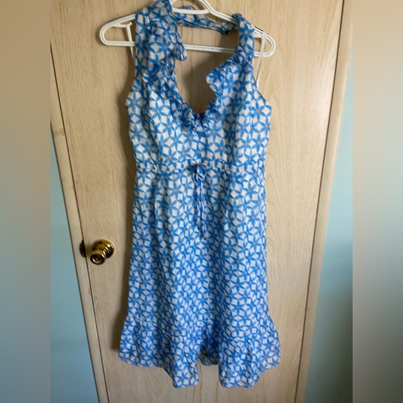 Lilly Pulitzer Dexter Dress Blue Starfruit Ruffle Halter Silk Blend Size 14 Read - Picture 2 of 15